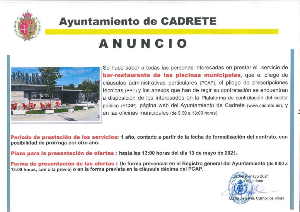 Ayuntamiento de Cadrete Bar piscinas