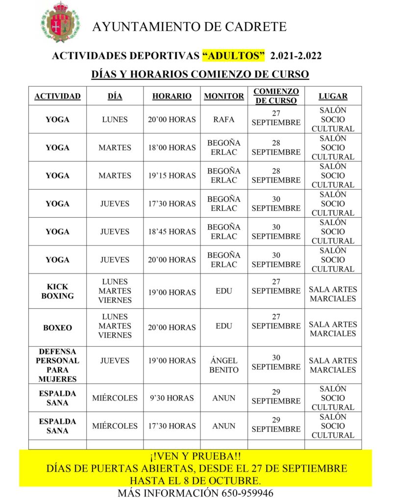 Actividades deportivas para adultos 2021-2022 Cadrete Modificado