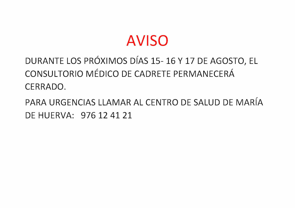 AVISO CENTRO MEDICO CERRAO