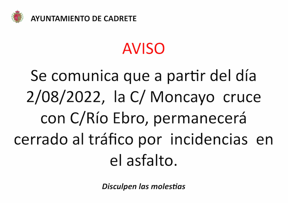 Corte calle Moncayo