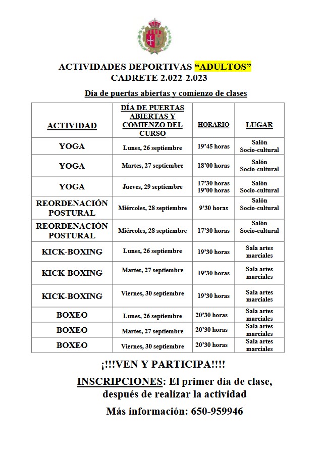 Actividades deportivas adultos