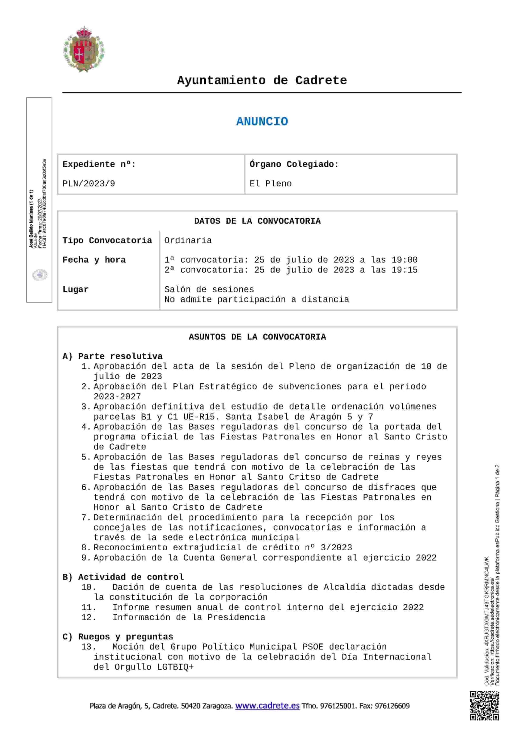 Convocatoria ordinaria